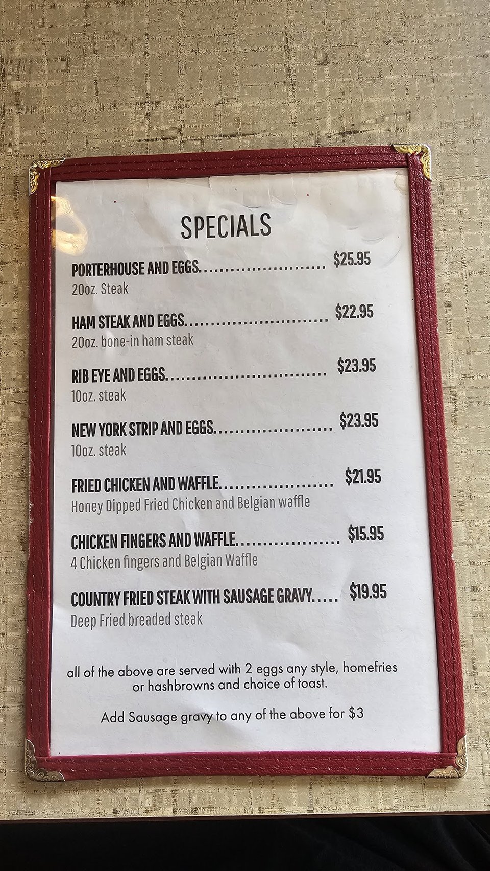 Diner menu showing all-day breakfast choices.